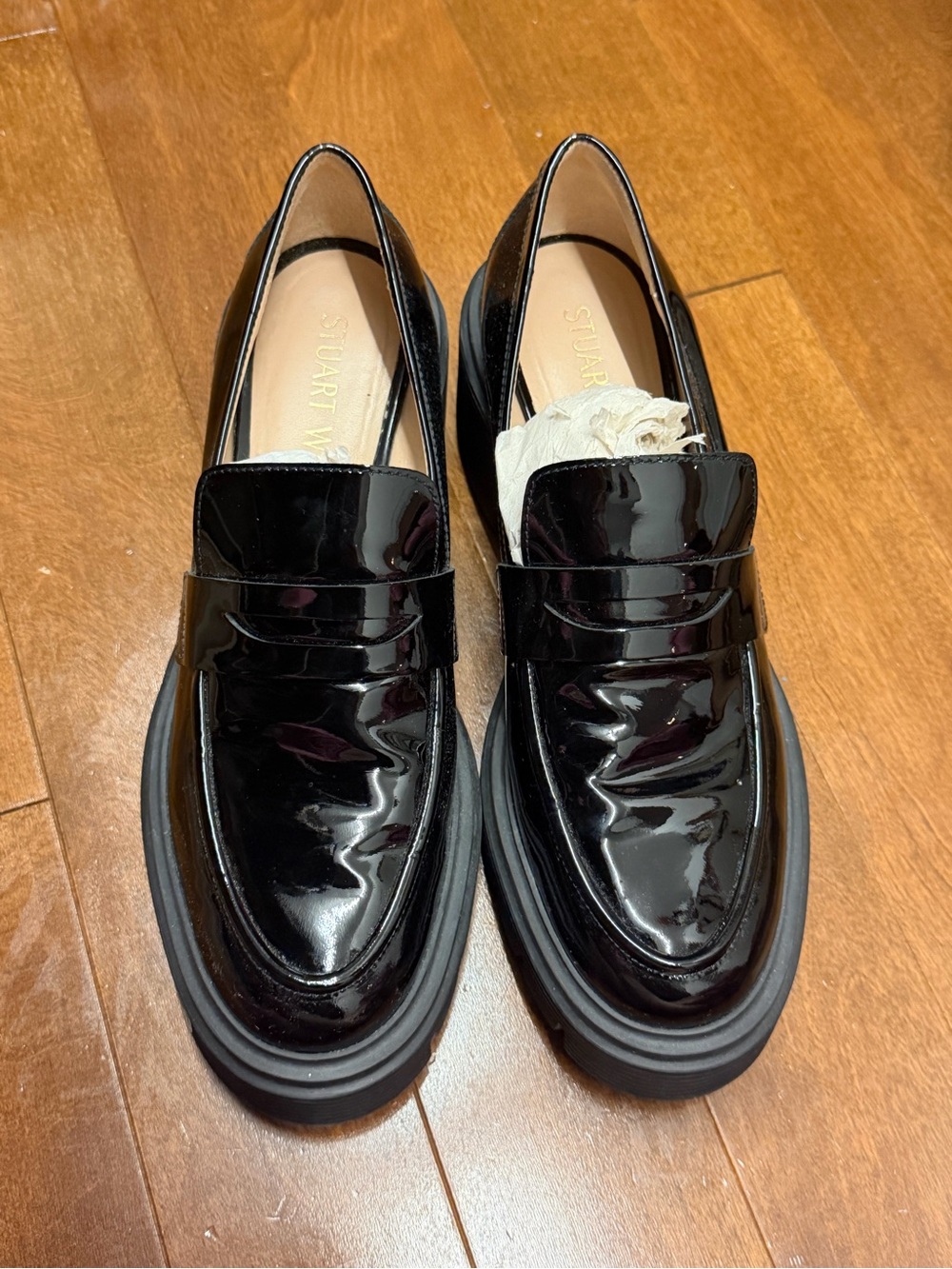 Stuart Weitzman Soho Loafer, Platform Patent Leather with Lug sole